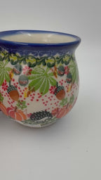 10 oz Bubble Mug. Handcrafted Polish pottery stoneware:  UNIKAT Hedgehog and Pumpkin