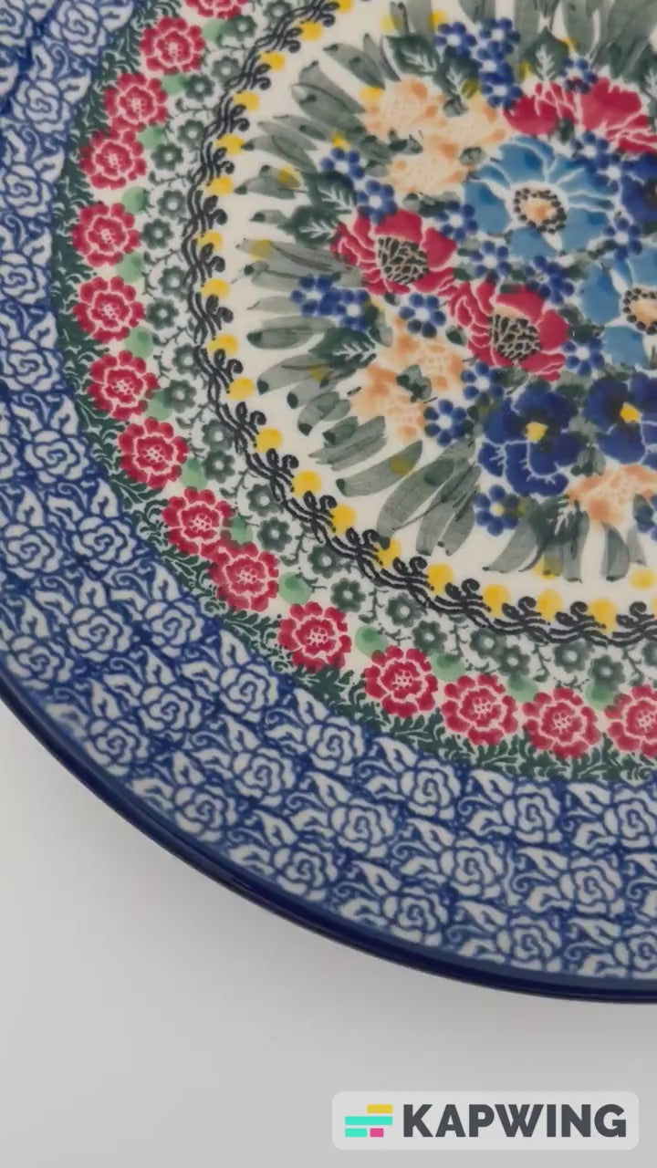 10” Plate.  Hand crafted Polish pottery stoneware: UNIKAT Poppy Dots Design.