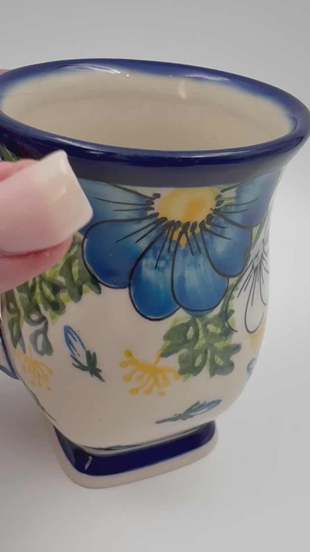 Tulip Mug 10oz. Handcrafted Polish pottery stoneware:  UNIKAT Blue Petal Dance