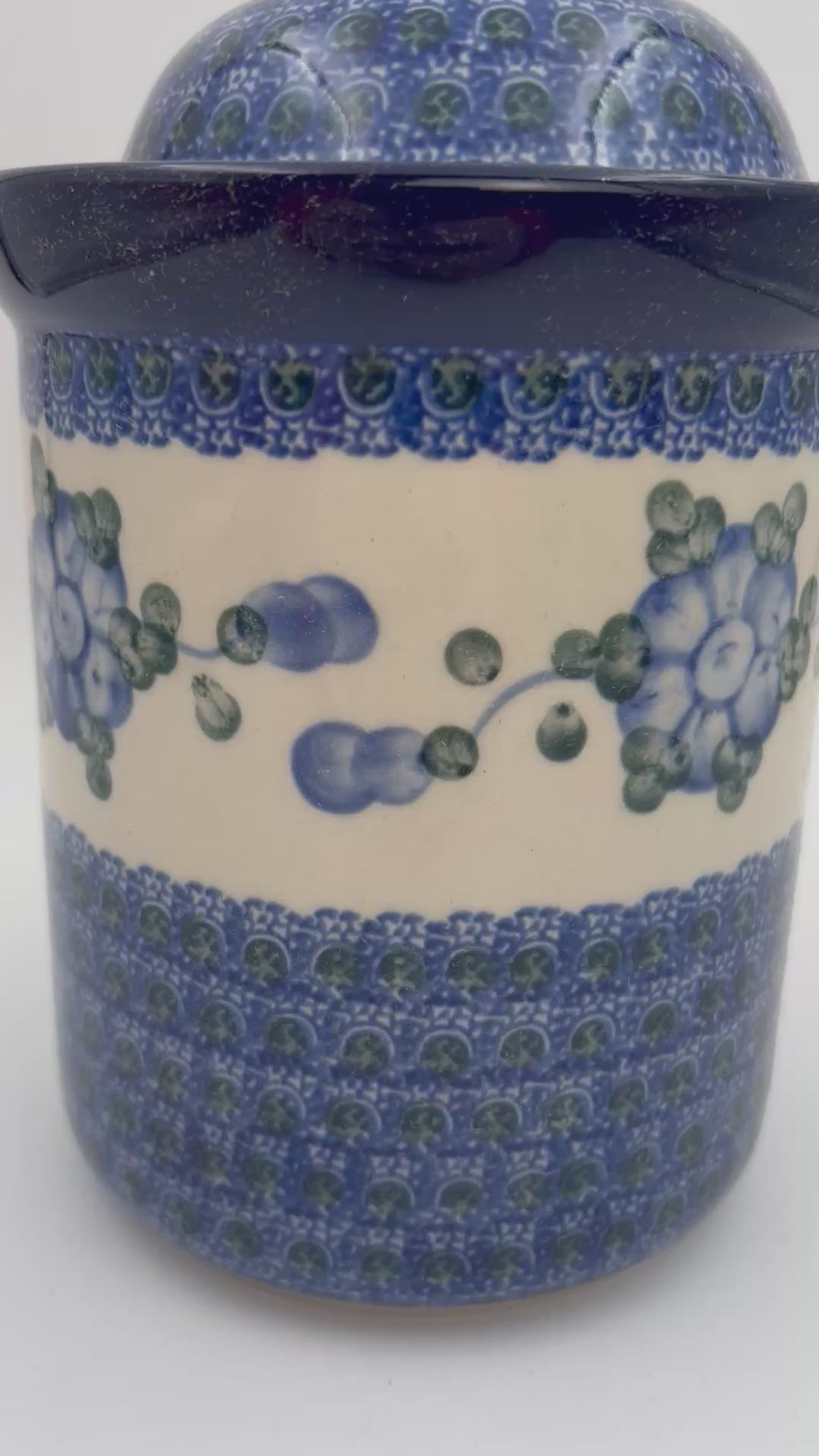 8" Cookie Jar. Hand painted Polish pottery stoneware.  UNIKAT Blue Poppies