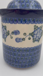 8" Cookie Jar. Hand painted Polish pottery stoneware.  UNIKAT Blue Poppies