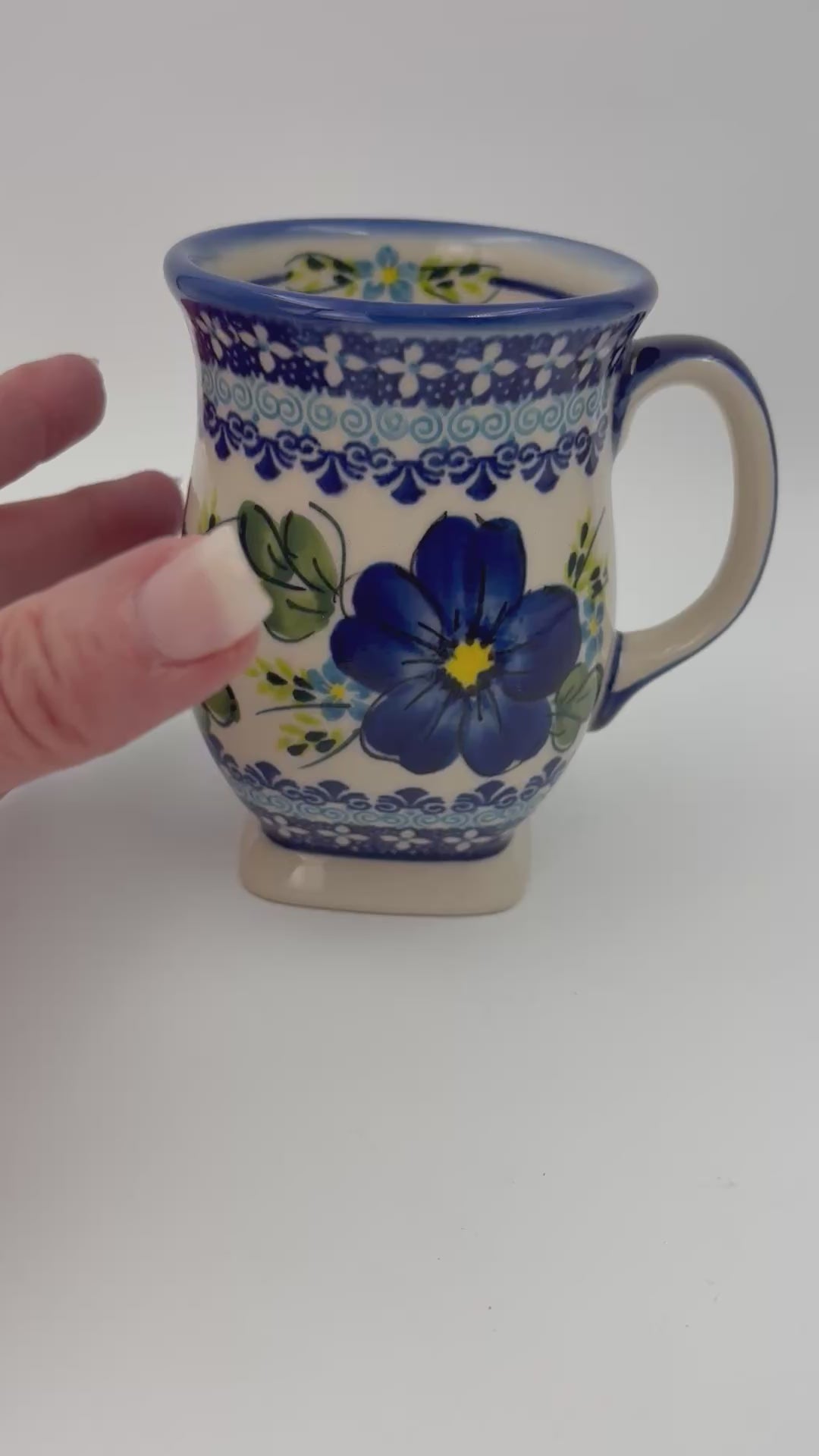Tulip Mug 10oz. Handcrafted Polish pottery stoneware:  UNIKAT Blue Poppy