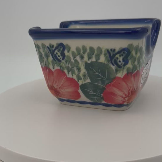 Polish pottery hand made  3” rectangular sugar packet holder in Happiness Pattern.
Ceramika Bona Company