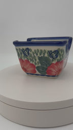 Polish pottery hand made  3” rectangular sugar packet holder in Happiness Pattern.
Ceramika Bona Company