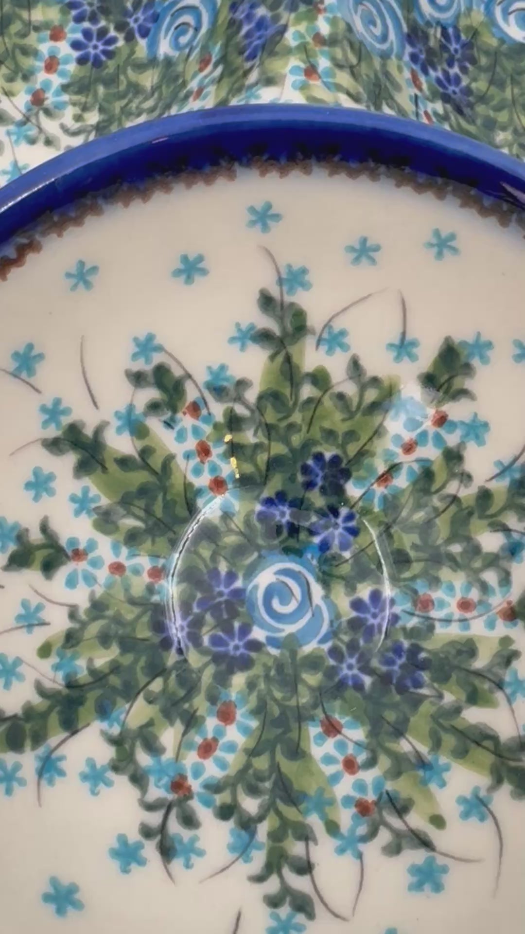 11" Divided Platter with Center Bowl.  Hand crafted Polish pottery stoneware: UNIKAT Whispering Ferns