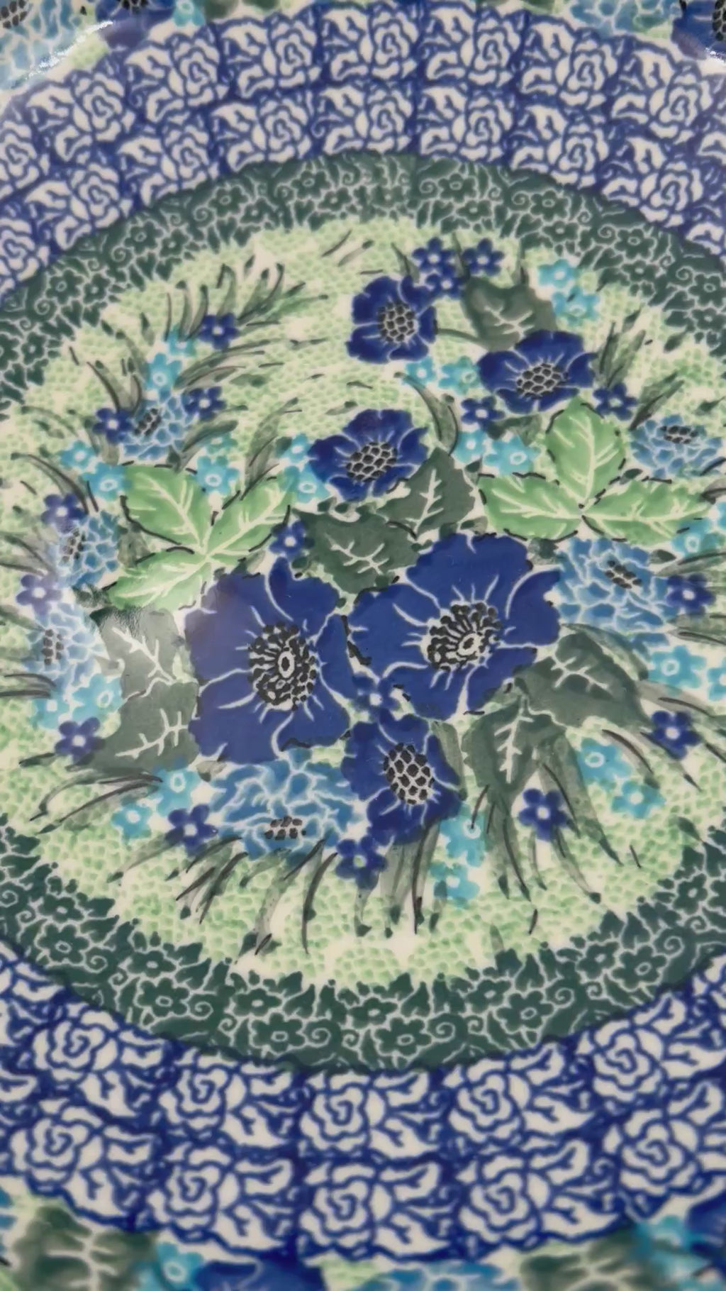 9”  Bowl.  Hand crafted Polish pottery stoneware: UNIKAT Moody Blues Design