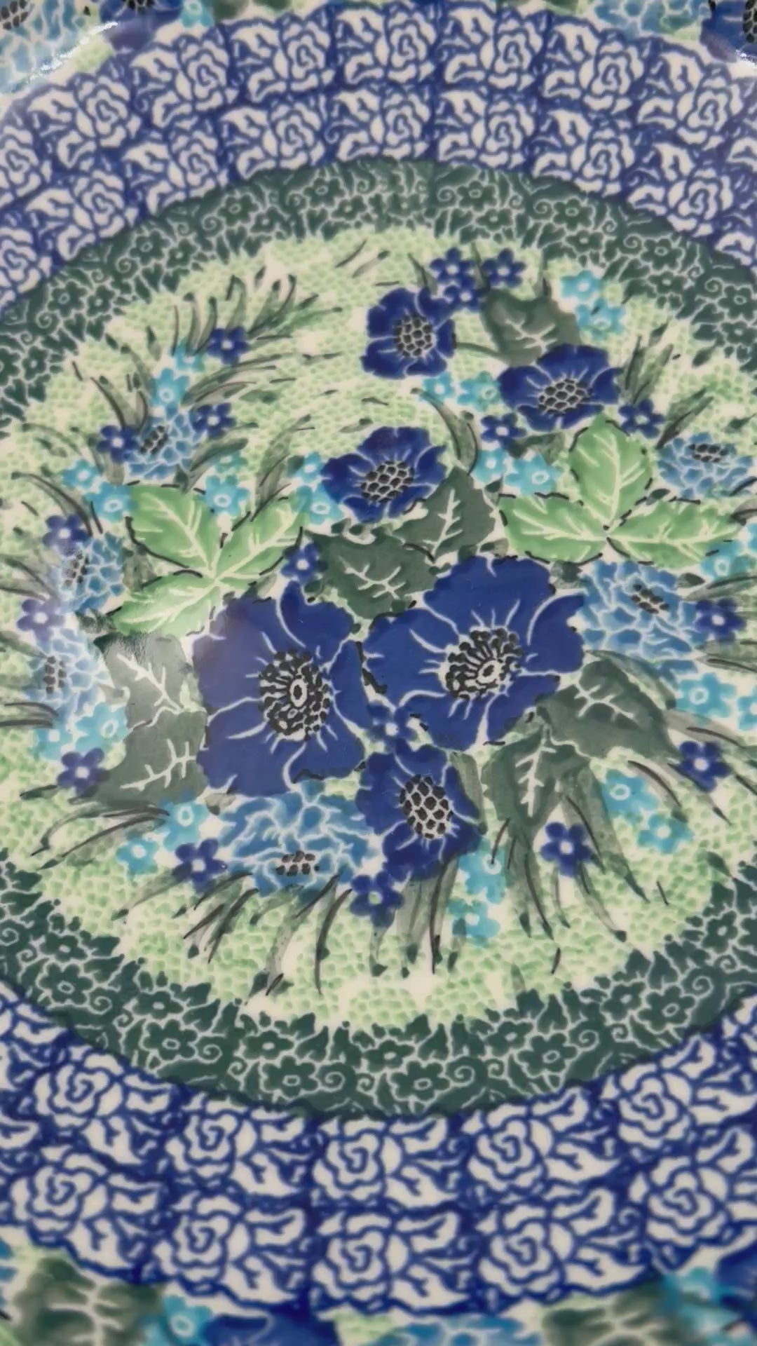 9”  Bowl.  Hand crafted Polish pottery stoneware: UNIKAT Moody Blues Design