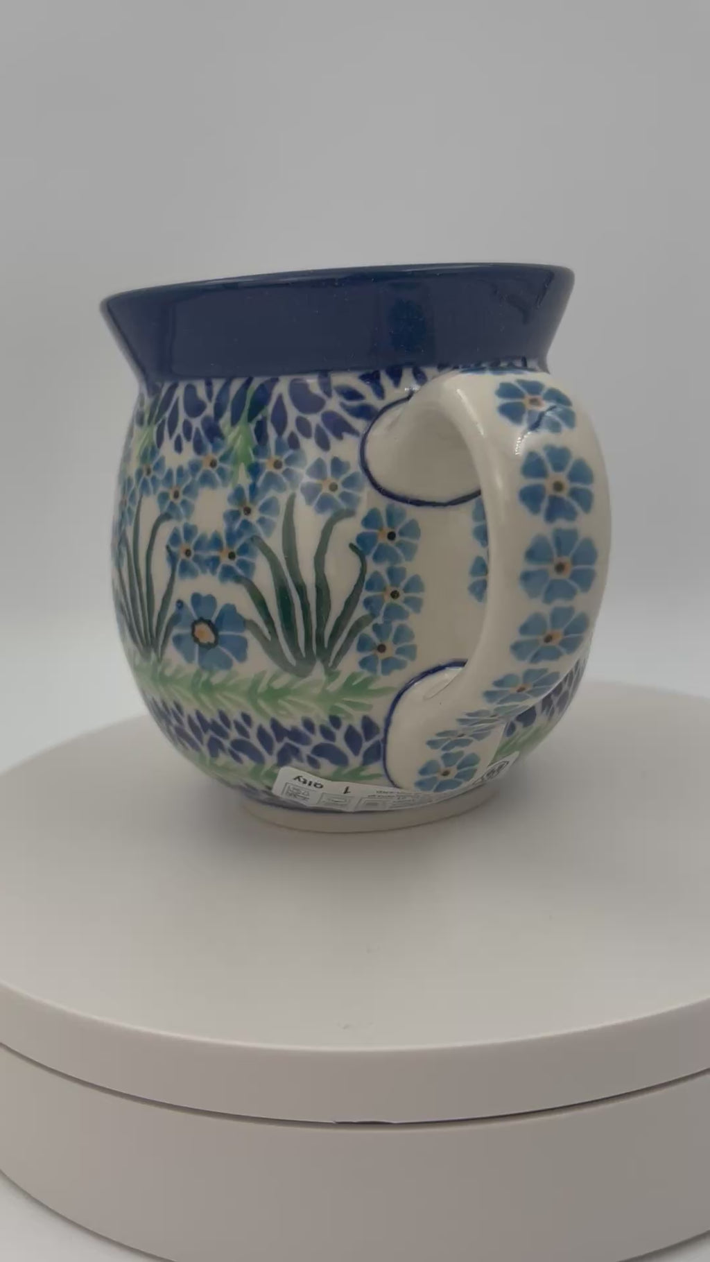 16 oz Polish Pottery bubble mug is made by talented artisans from Poland Blue April Showers Design.  Ceramika Bona Company