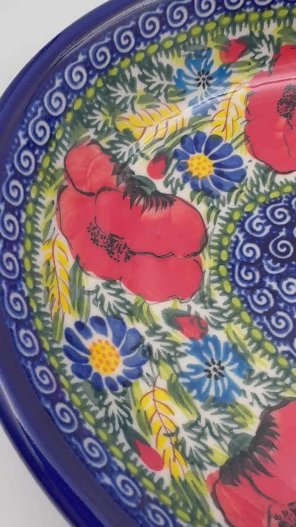 14" Oval Platter  Hand crafted Polish pottery stoneware: UNIKAT Garden Poppy Design