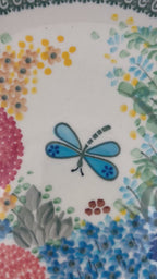 Decorative polish pottery plate with floral and butterfly.  Ceramika Artystyczna Garden Delight pattern