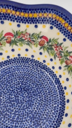 9” Wavy Bowl.  Hand crafted Polish pottery stoneware:  UNIKAT Mushroom Design
