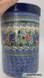 Utensil Jar 8”.  Handmade Polish pottery.  UNIKAT Mariposa Design