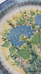 10.5” Plate.  Hand crafted Polish pottery stoneware: UNIKAT Blue Hydrangea