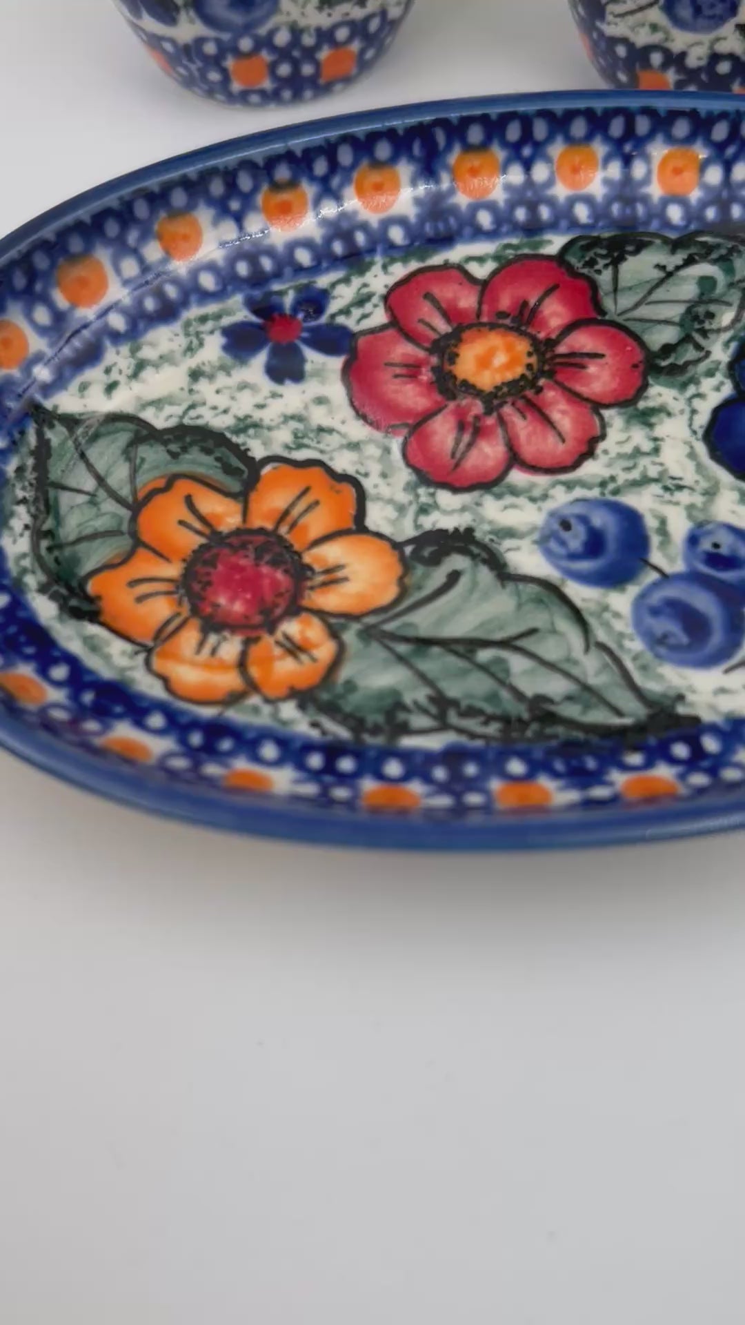 5” Salt and Pepper Shakers.  Handmade Polish pottery.  UNIKAT Bold Pansy