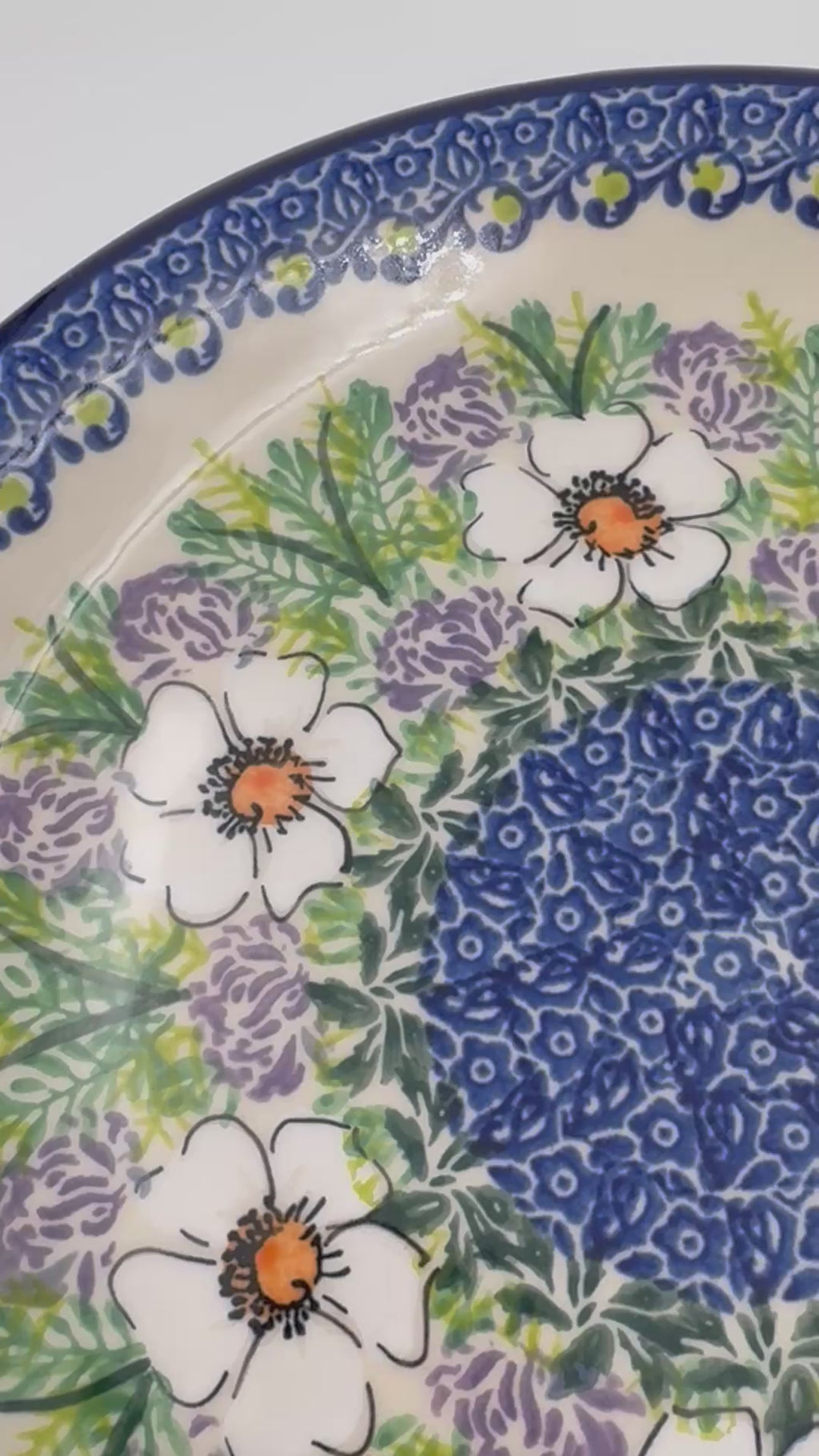 10.2” Plate.  Hand crafted Polish pottery stoneware: UNIKAT Primrose Design