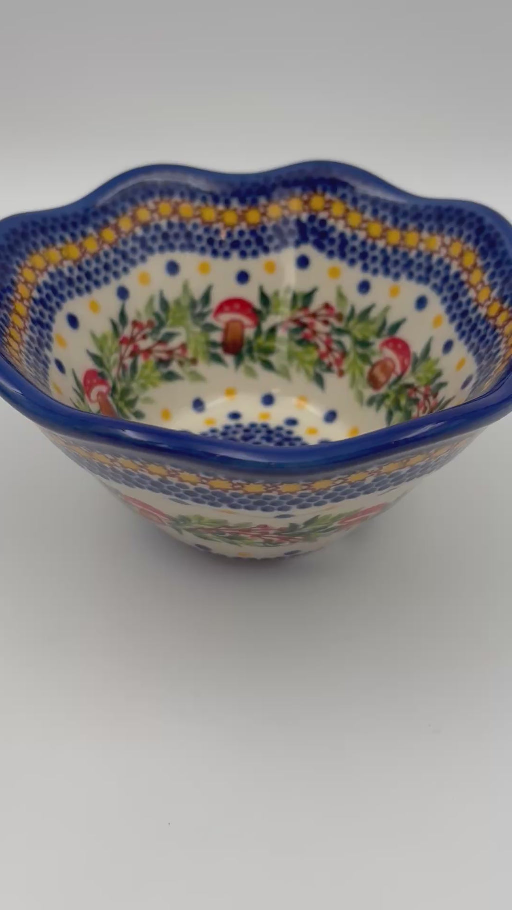 6” Small Viki Bowl.  Hand crafted Polish pottery stoneware:  UNIKAT Mushroom Design