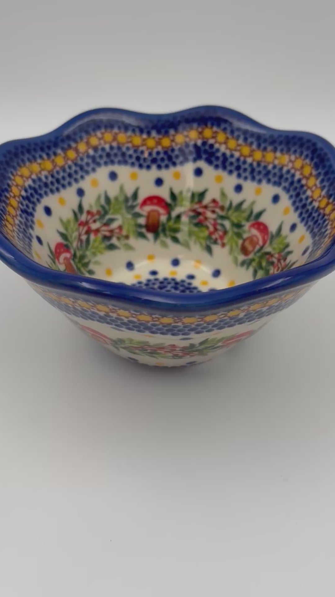 6” Small Viki Bowl.  Hand crafted Polish pottery stoneware:  UNIKAT Mushroom Design