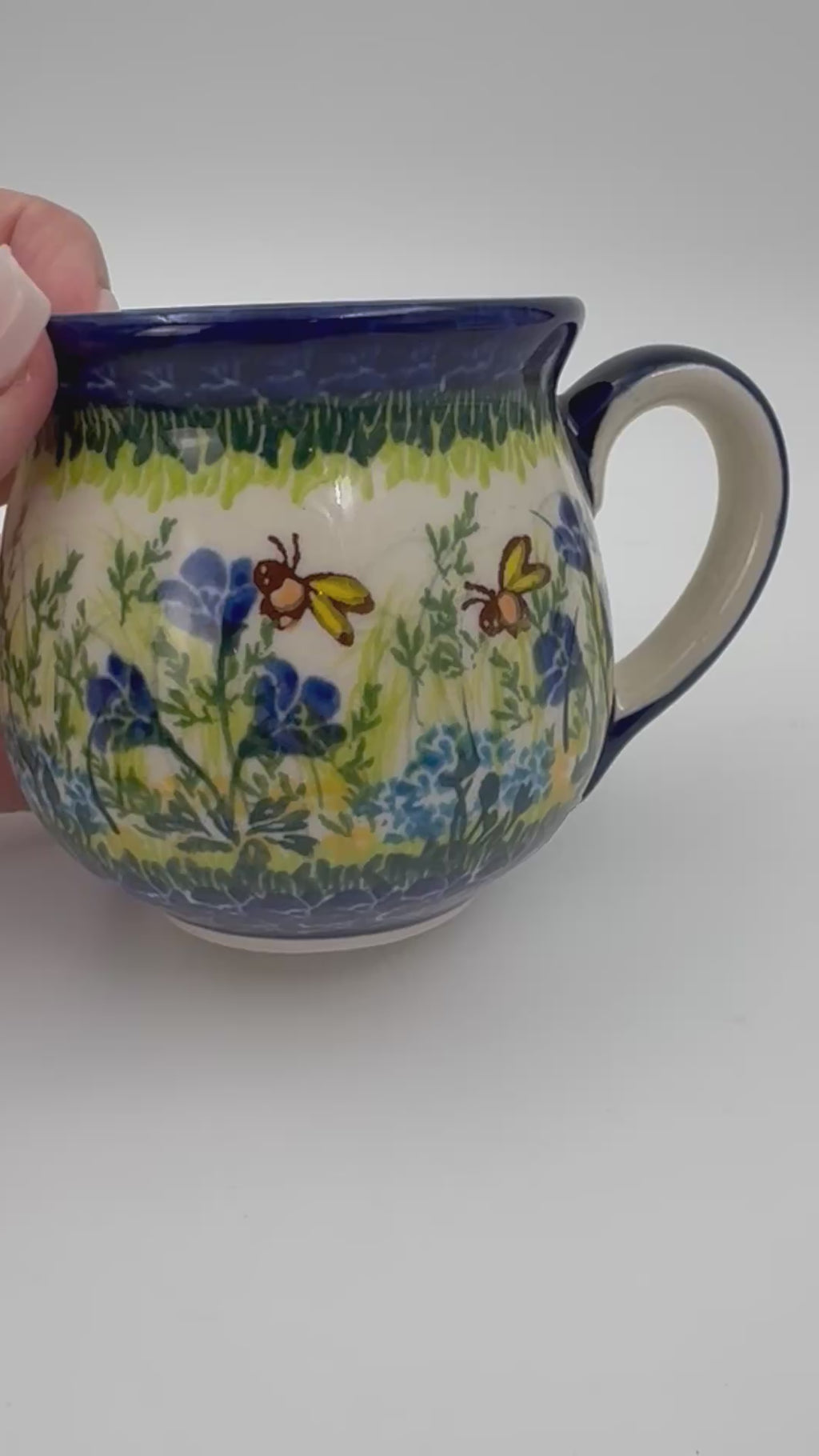 10 oz Bubble Mug. Handcrafted Polish pottery stoneware:  UNIKAT Bluebell Meadow