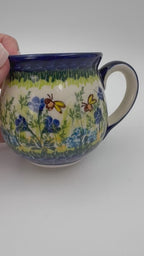 10 oz Bubble Mug. Handcrafted Polish pottery stoneware:  UNIKAT Bluebell Meadow