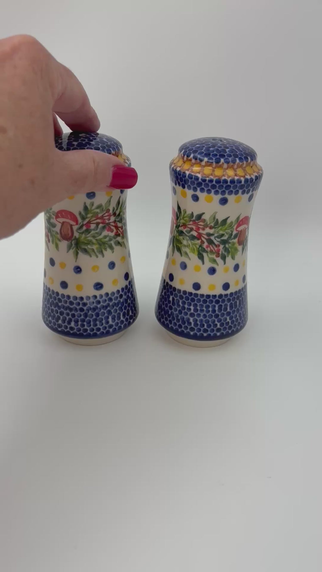 5” Salt and Pepper Shakers.  Handmade Polish pottery.  UNIKAT Mushrooms