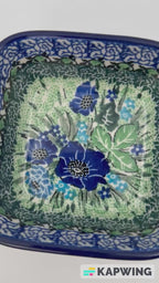 Polish pottery 4” square floral bowl in the UNIKAT Moody Blues Design. Ceramika Artystyczna Company