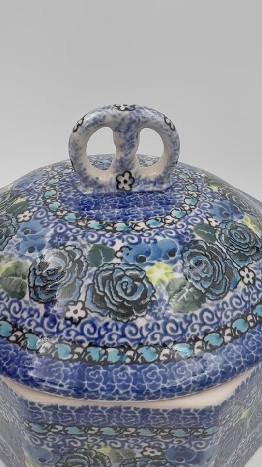6" Pretzel Jar.  Handmade Polish pottery.  UNIKAT Garden at Midnight Design