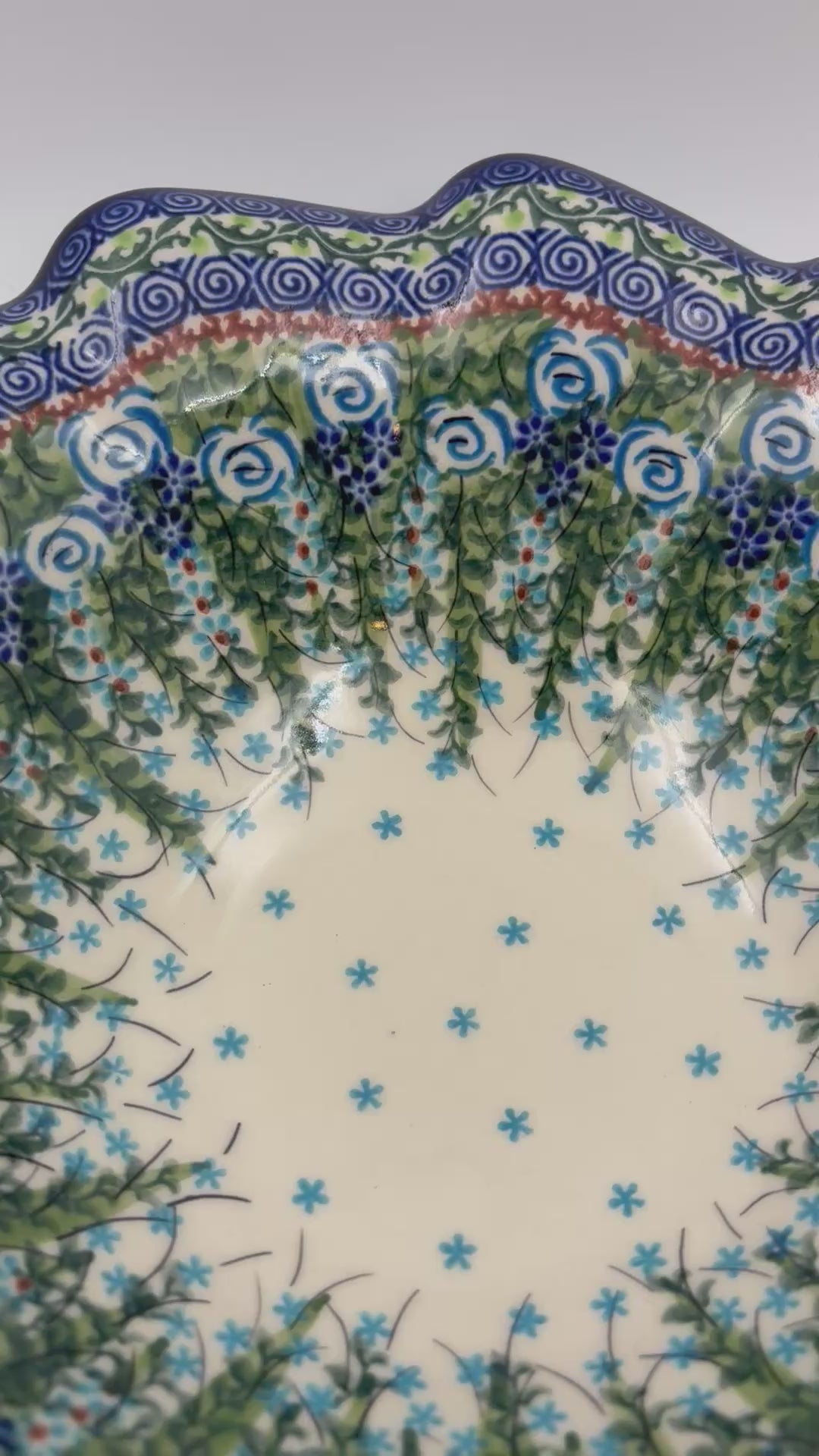 10.4" Wave Bowl. Hand crafted Polish pottery stoneware:  UNIKAT Whispering Ferns Pattern