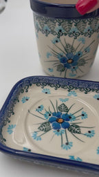 12” planter set of 3.  Handmade Polish pottery.  UNIKAT Forget Me Not Design