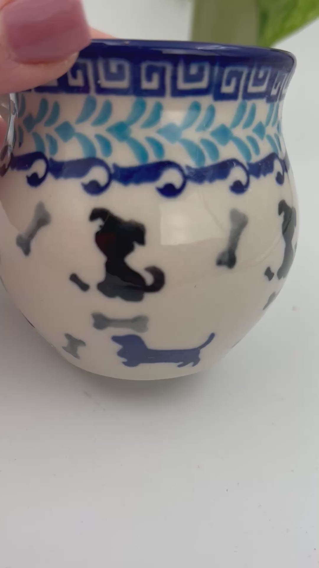 8 oz Puppy Bubble Mug. Handcrafted Polish pottery stoneware: Puppy Pleasure Pattern