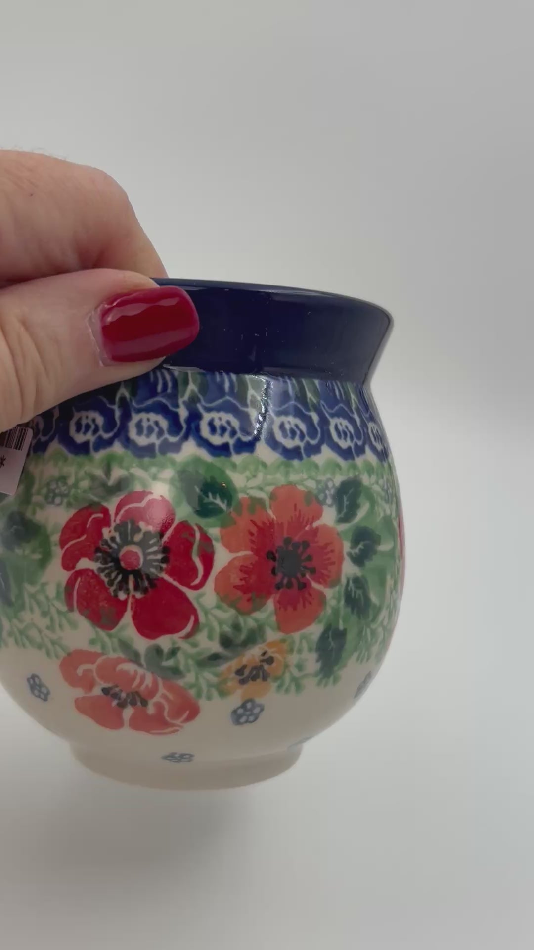 12 oz Bubble Mug. Handcrafted Polish pottery stoneware:  UNIKAT Candy Red Poppy Design