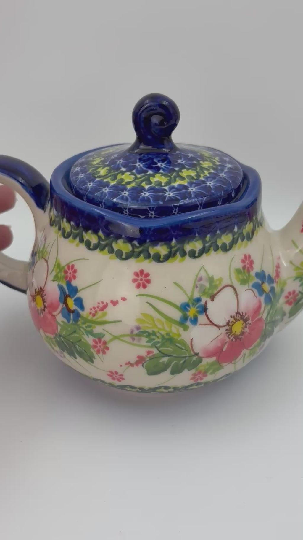 25 oz Teapot Fruti Handcrafted Pottery in Poland.  UNIKAT Pink Ruffle Design