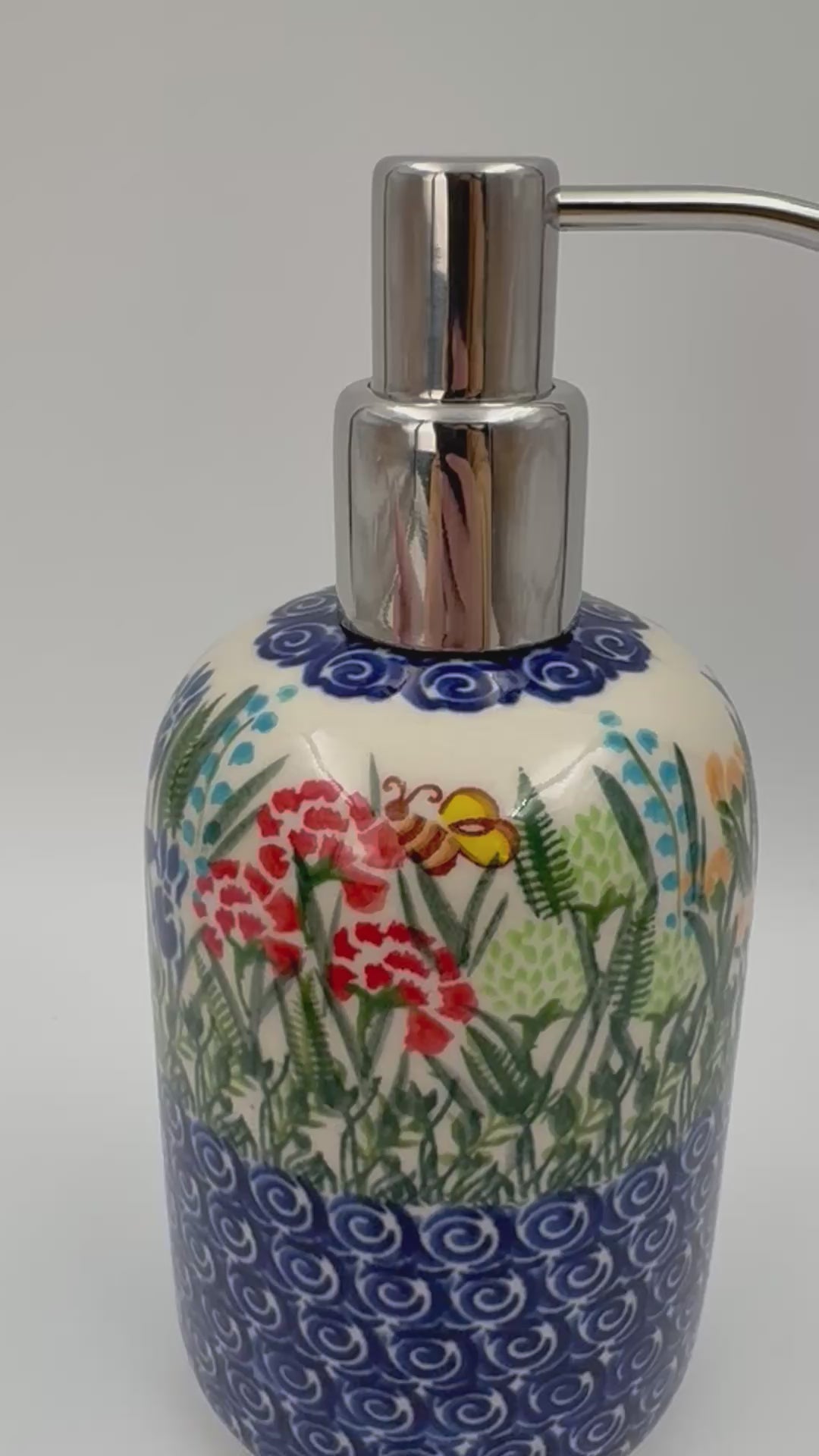 Soap Dispenser 7.25”.  Handmade Polish pottery.  UNIKAT Meadow Design