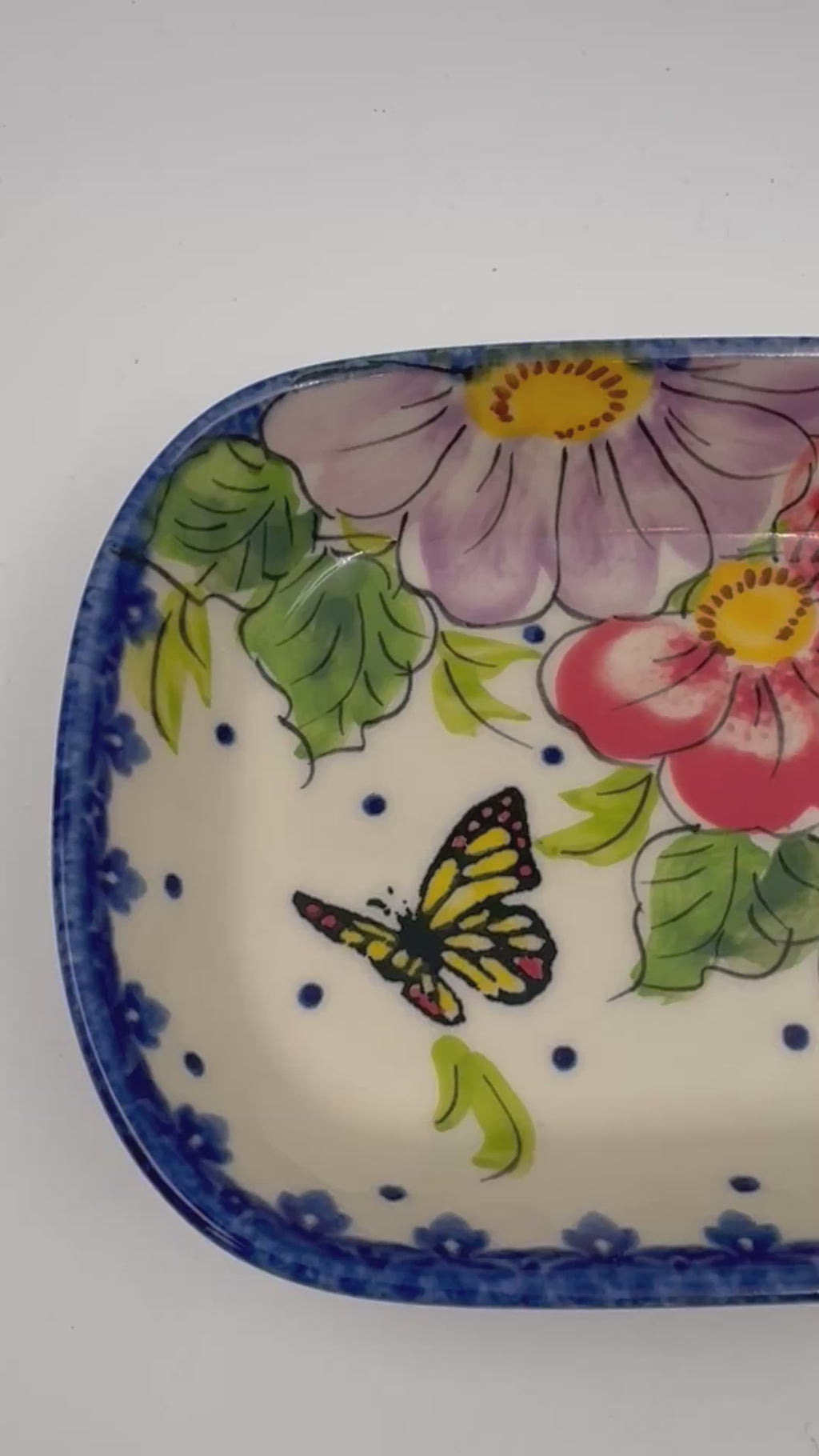 6" Butter Platter.  Handmade Polish pottery.  UNIKAT Monarch Design