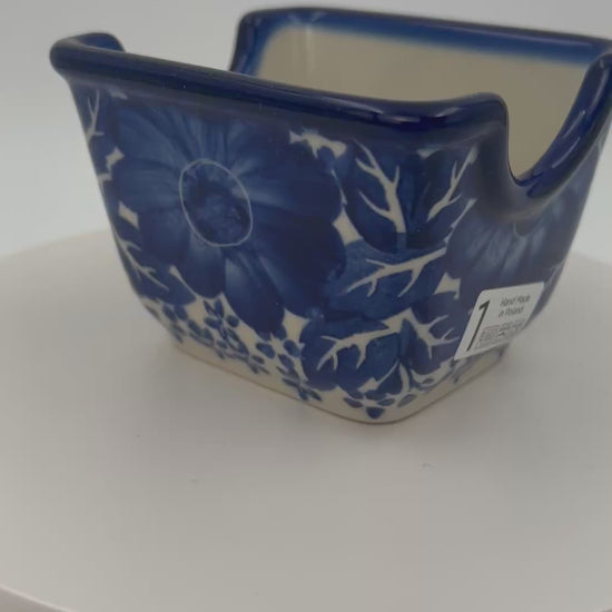 Polish pottery hand made  3” rectangular sugar packet holder in Happiness Pattern.
Ceramika Bona Company
