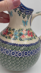 5 cup. Pitcher.  Hand painted Polish pottery stoneware.  UNIKAT Ring of Flowers