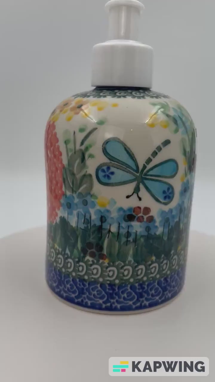 Soap Dispenser 5”.  Handmade Polish pottery.  UNIKAT Garden Delight