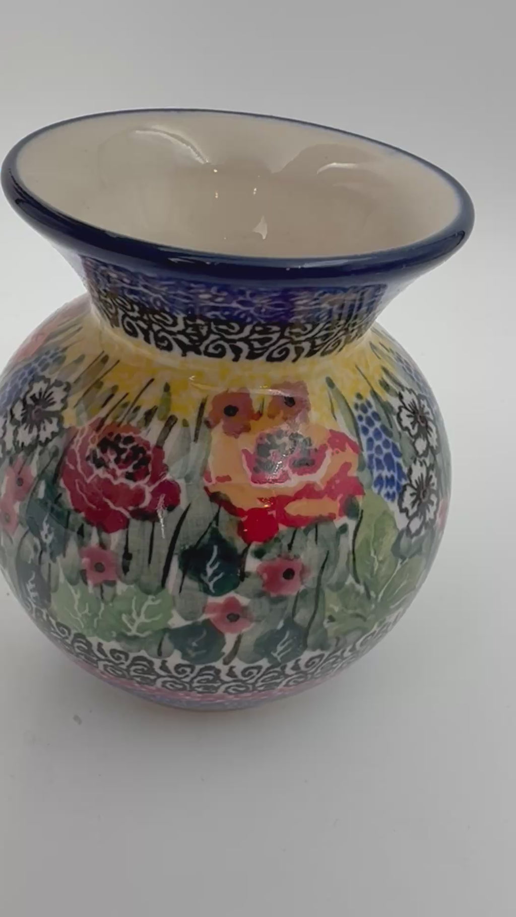 Vase 4”.  Handmade Polish pottery.  UNIKAT Copper Rose Meadow Design