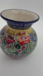 Vase 4”.  Handmade Polish pottery.  UNIKAT Copper Rose Meadow Design