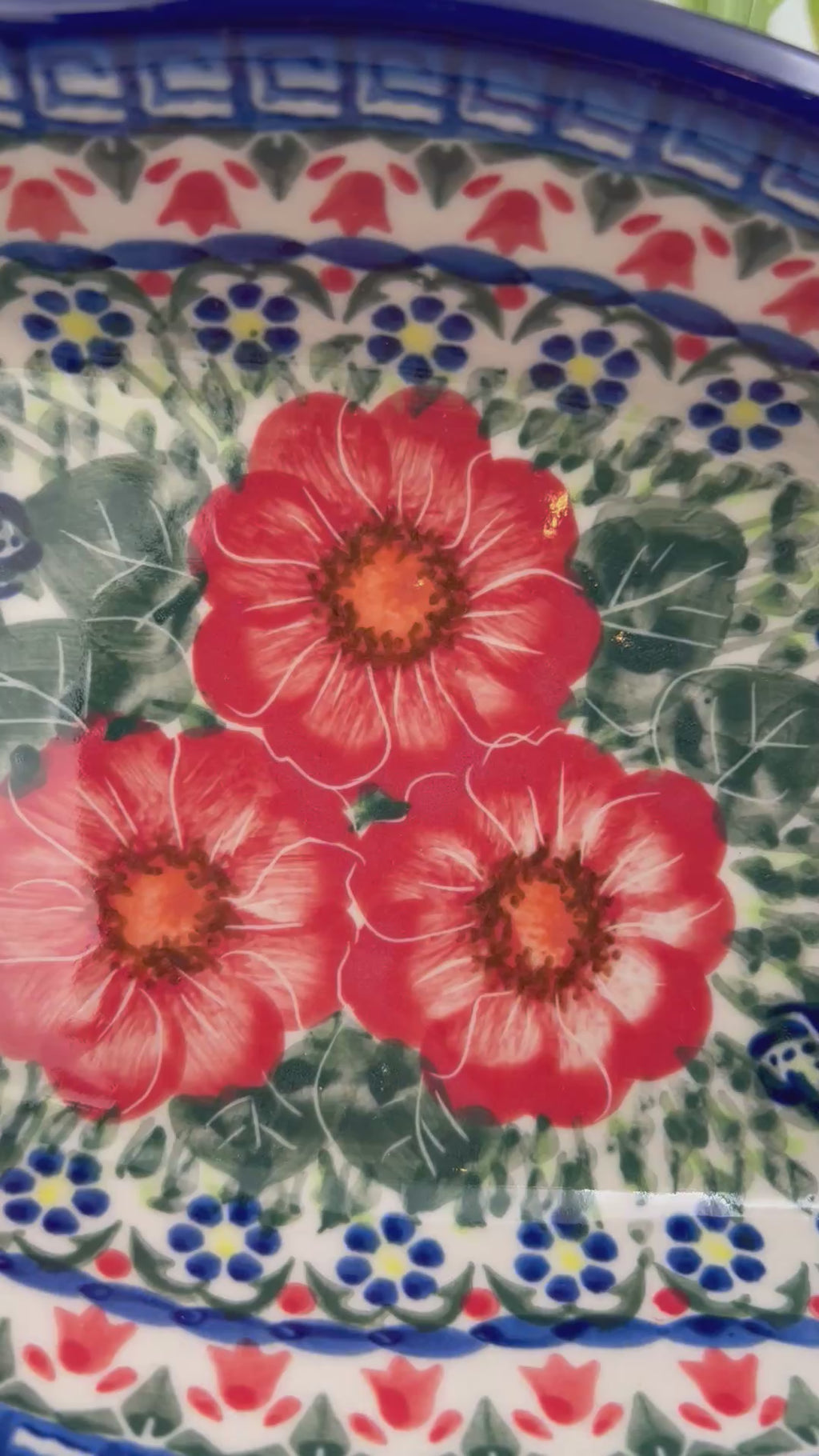 rectangular 8” baker with red poppy flowers is made by talented artisans