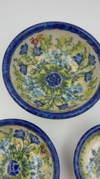 Small Set 3 stacking Bowls.  Hand crafted Polish pottery stoneware:  UNIKAT Bluebell Meadow