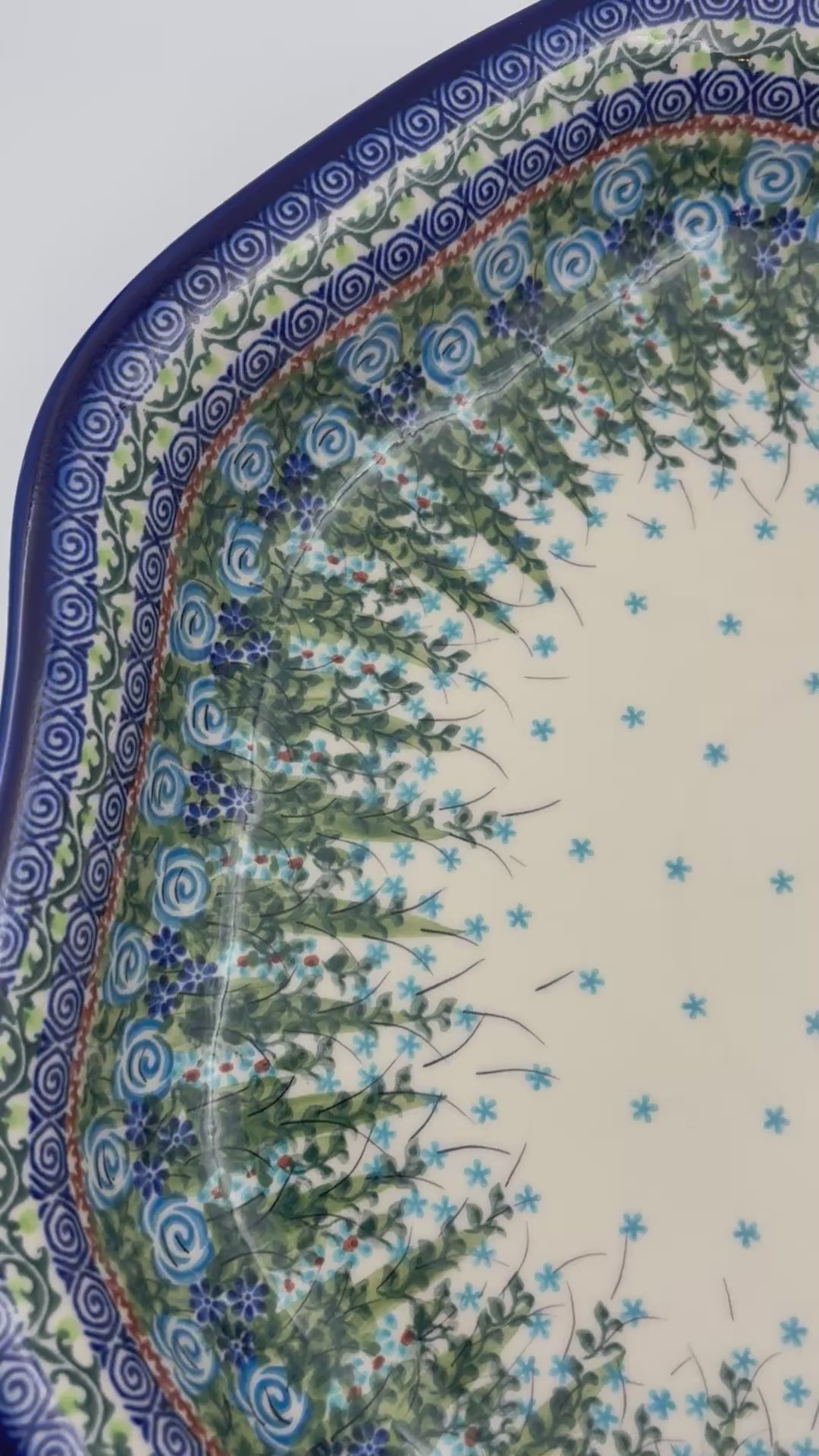14.5” Clover Platter.  Hand crafted Polish pottery stoneware: UNIKAT Whispering Ferns