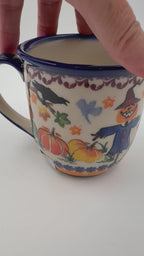 14 oz Viking Mug. Handcrafted Polish pottery stoneware:  UNIKAT Pumpkin Scarecrow Design