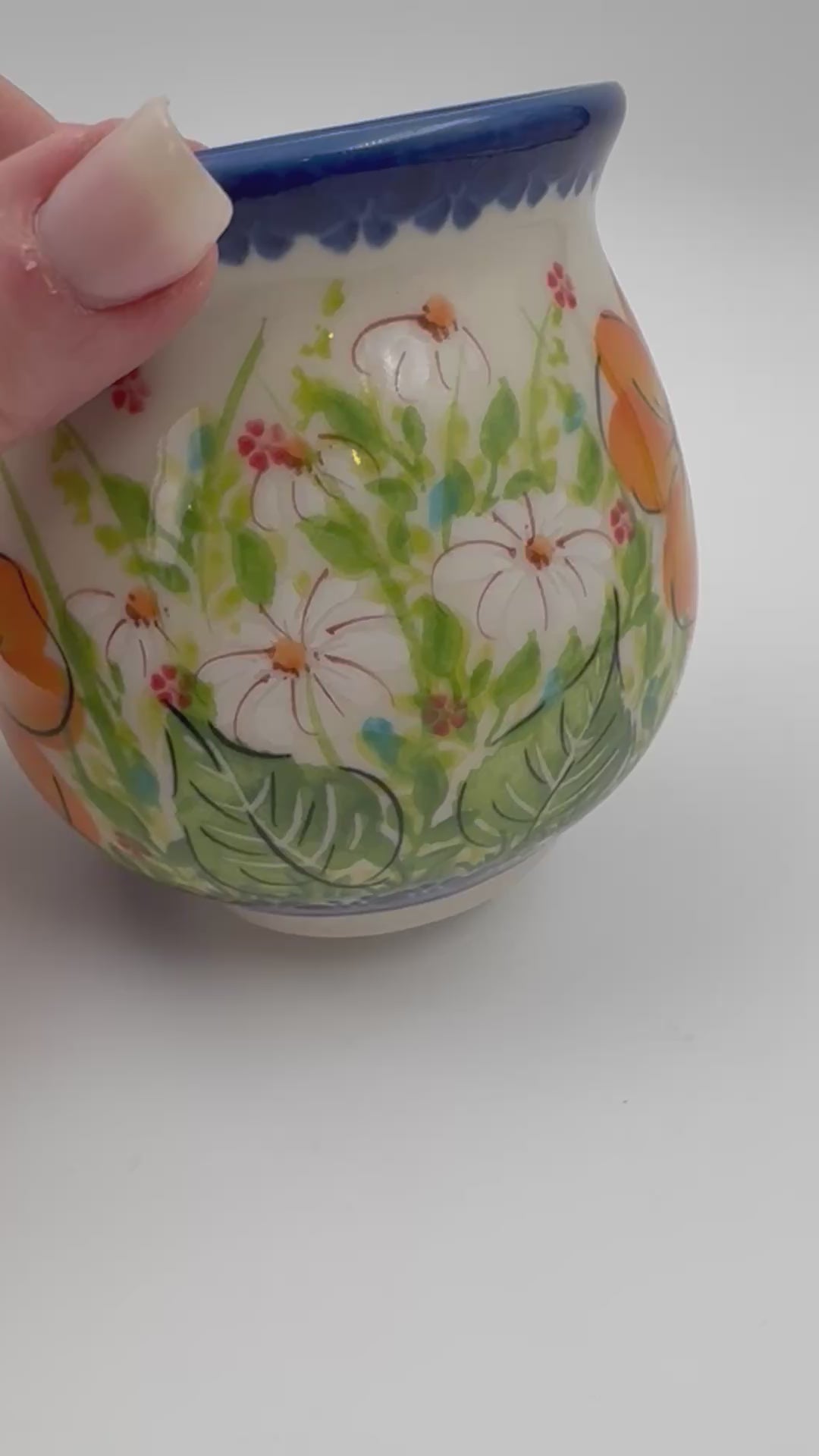 10 oz Bubble Mug. Handcrafted Polish pottery stoneware:  UNIKAT Orange Poppy