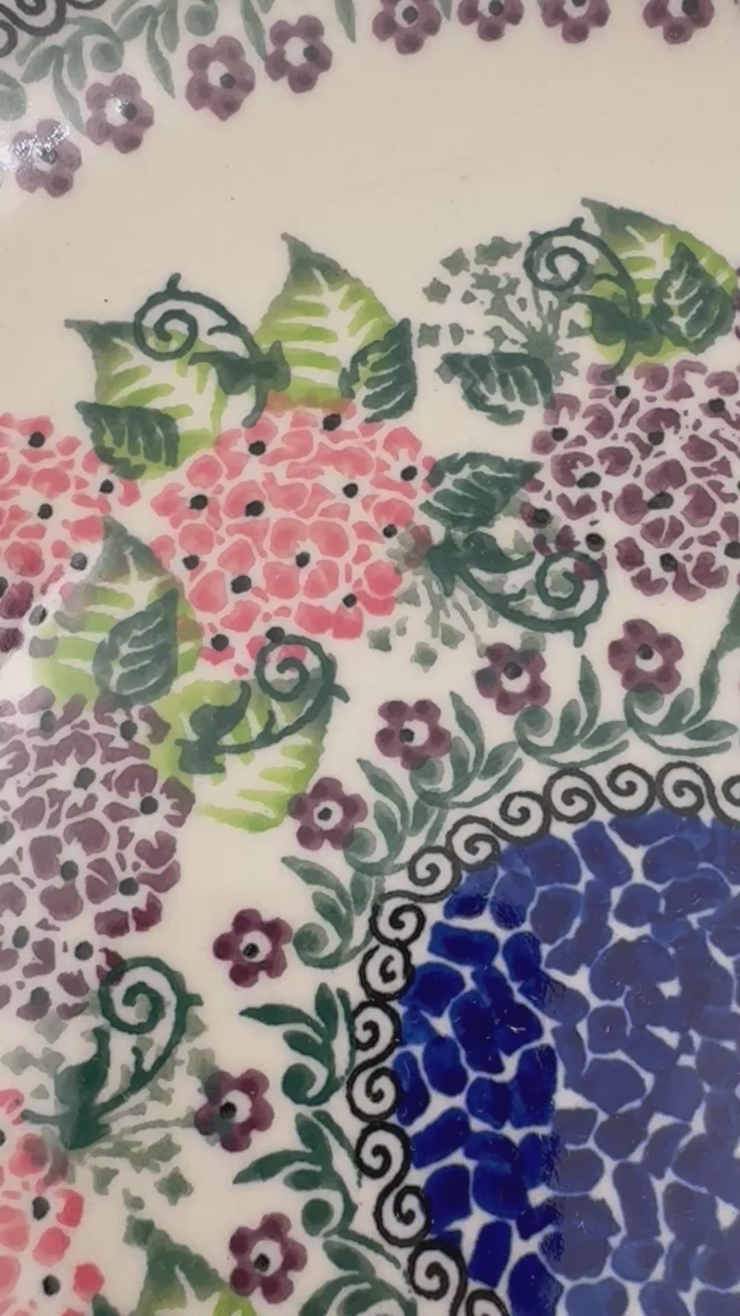 10.35” Plate.  Hand crafted Polish pottery stoneware: UNIKAT Happy Hydrangea