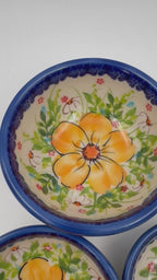 Small Set 3 stacking Bowls.  Hand crafted Polish pottery stoneware:  UNIKAT Orange Poppy