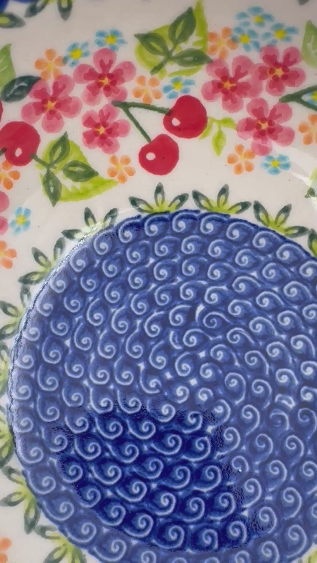 6” Bowl.  Hand crafted Polish pottery stoneware:  Cherry Blossom Design