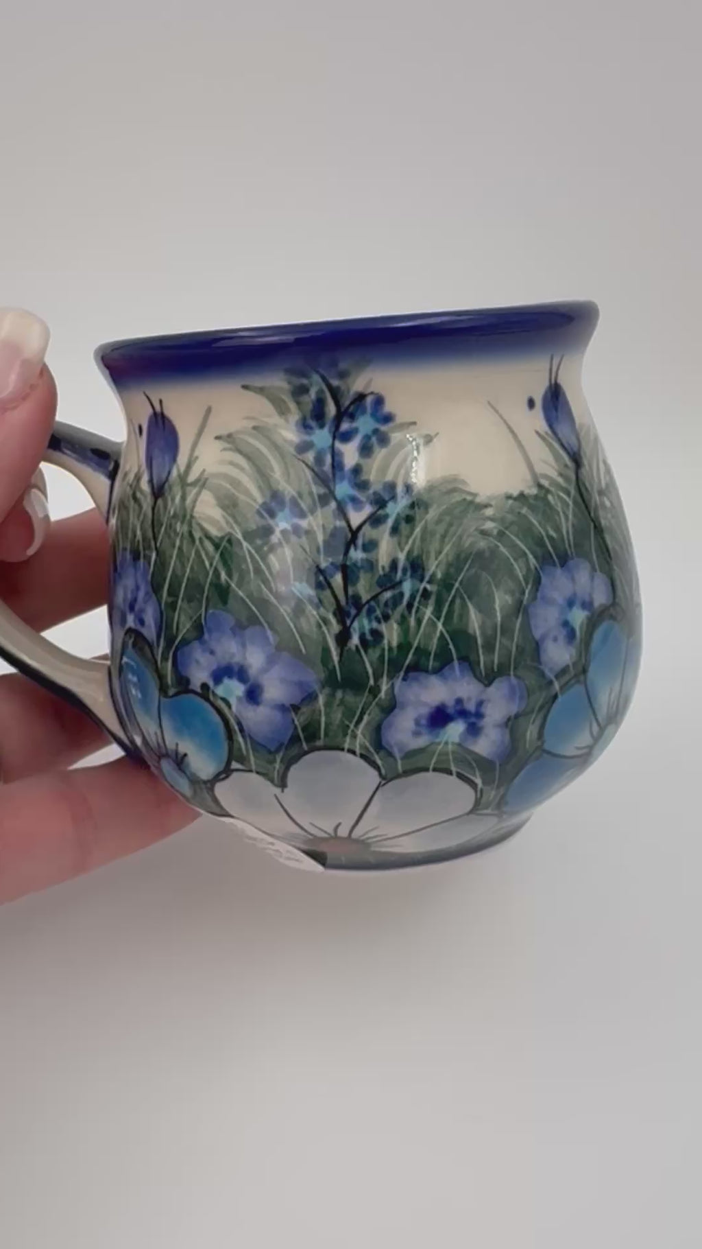 8 oz Bubble Mug. Handcrafted Polish pottery stoneware:  UNIKAT Forget Me Not Pansy