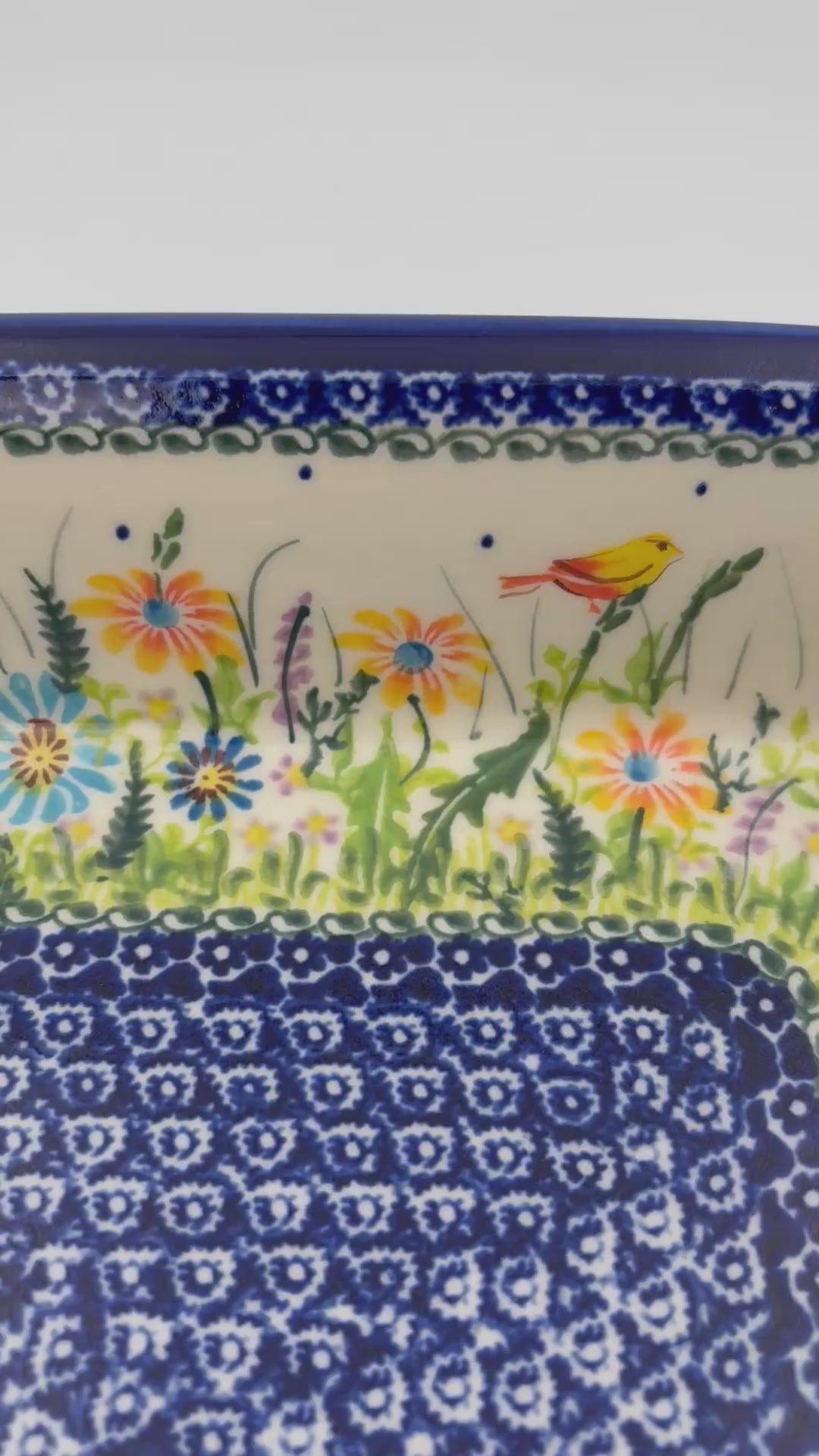 9” Lasagna Baker Handmade in Poland.  UNIKAT Wildflower Meadow Design