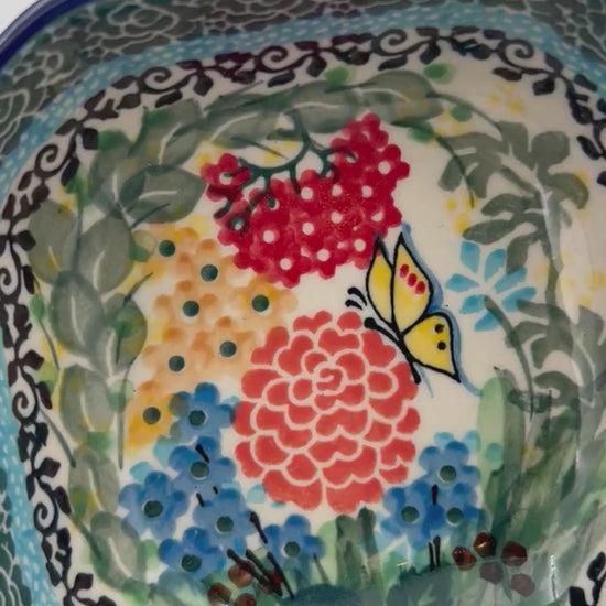 Polish pottery 4” floral square bowl.  Unikat Butterfly Garden Pattern.This Polish Pottery bowl is made by talented 
Dimensions: 4.33 square 
Ceramika Artystyczna Company