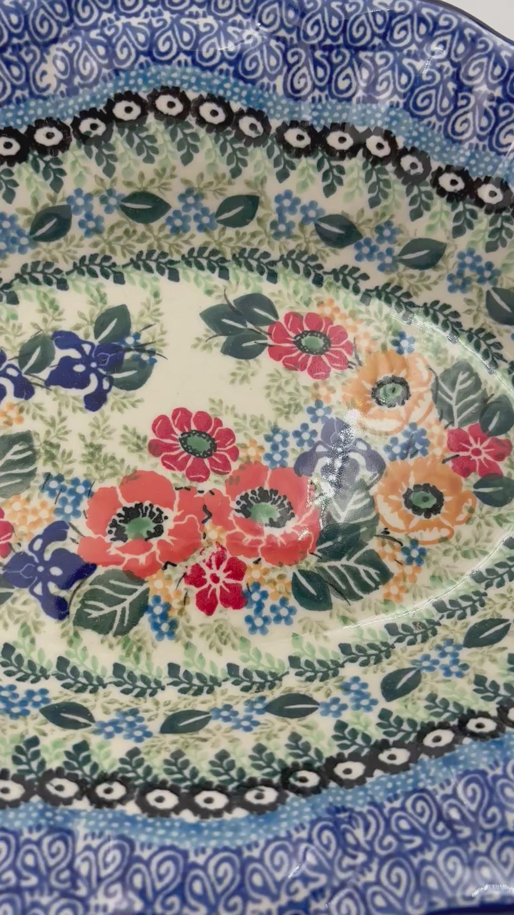 13" Platter with Handles handmade in Poland. Iris Meadow Design